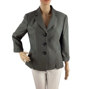 Le Suit Black Gray Houndstooth 3 Button Blazer Jacket Size 8